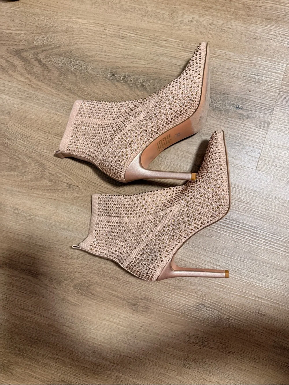 Women's Blush Rhinestone Pointed Toe Stretch Sock Booties